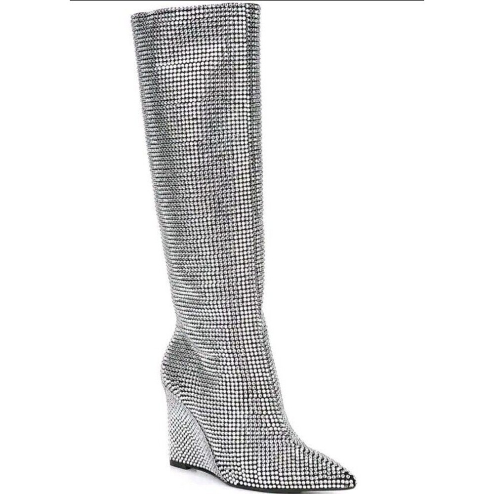 Gianni Bini Gabor Two Rhinestone Pointed Toe Tall Wedge Boots Size 7M